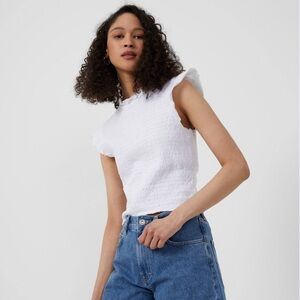 French Connection NWOT White Ruffled Women's Smocked Top, Size L